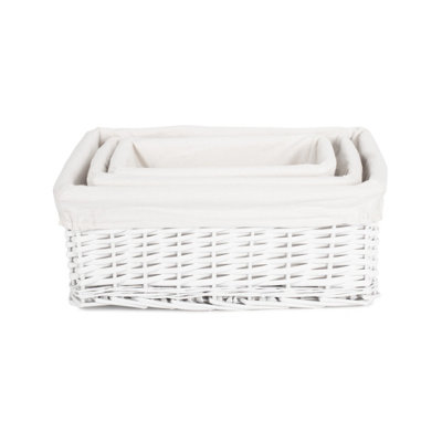 Red Hamper ST067W White Lining Set of 3 White Wicker Storage Basket