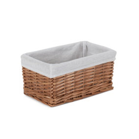 Red Hamper ST072W/1 Wicker Small Double Steamed Storage Basket with White Lining