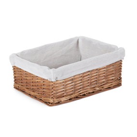 Red Hamper ST072W/3 Wicker Large Double Steamed Storage Basket with White Lining
