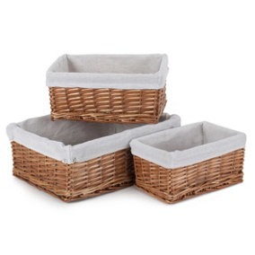 Red Hamper ST072W Wicker Set of 3 Double Steamed Storage Basket with White Lining