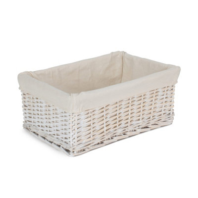 Red Hamper ST074W/3 Wicker Large White Wash Storage Basket with White Lining