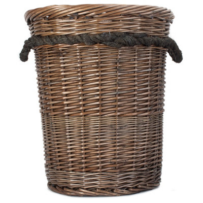Red Hamper W036 Wicker Tall Deluxe Hessian Lined Rope Handled Log Basket