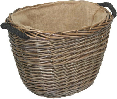 Red Hamper W039 Wicker Small Oval Hessian Lined Log Basket