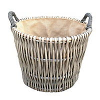 Red Hamper W044 Wicker Small Round Grey Log Basket
