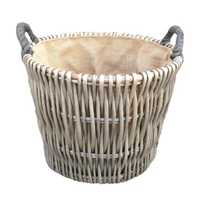 Red Hamper W044 Wicker Small Round Grey Log Basket