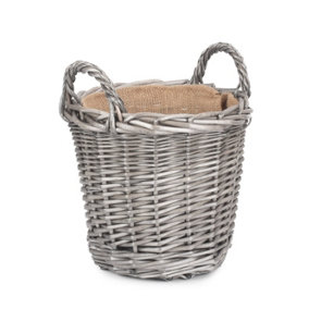 Red Hamper W051 Brown Small Antique Wash Finish Wicker Lined Log Baskets