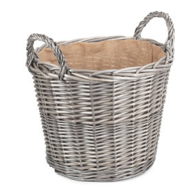 Red Hamper W053 Brown Large Antique Wash Finish Wicker Lined Log Baskets