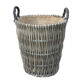 Red Hamper W058 Wicker Tall Grey Round Hessian Lined Log Basket