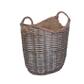 Red Hamper W061 Wicker Small Scoop Neck Antique Wash Hessian Lined Log Basket