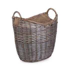 Red Hamper W062 Wicker Medium Scoop Neck Antique Wash Hessian Lined Log Basket