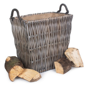 Red Hamper W064 Wicker Small Grey Rectangular Log Basket