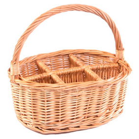Red Hamper WB005/HOME Wicker Oval Glass or Cutlery Drinks Basket 6 Partition