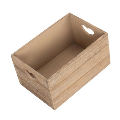 Red Hamper WB022 Wood Small Oak Effect Heart Cut Handle Wooden Storage Crate