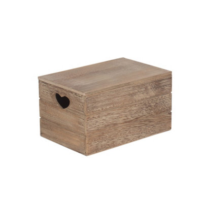 Red Hamper WB022L Wood Small Oak Effect Heart Cut Handle Wooden Lidded Storage Box DIY at B Q