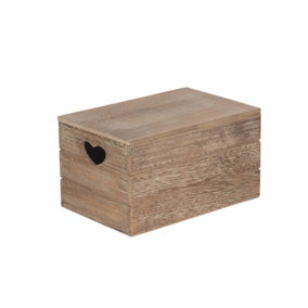 Red Hamper WB022L Wood Small Oak Effect Heart Cut Handle Wooden Lidded Storage Box
