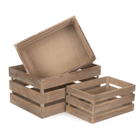 Red Hamper WB030-032 Wood Oak Effect Slatted Wooden Storage Crate Set 3