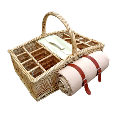 Red Hamper WH014B Wicker 6 Bottle Picnic Basket with Glasses and Blanket