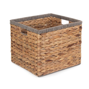 Red Hamper WH020/1 Water Hyacinth Small Square Water Hyacinth With Grey Rope Border Storage Basket