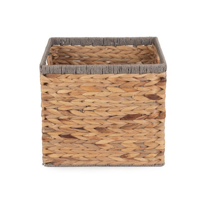 Red Hamper WH020/1 Water Hyacinth Small Square Water Hyacinth With Grey Rope Border Storage Basket