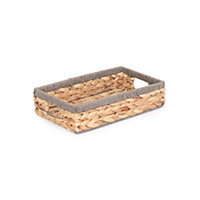 Red Hamper WH022/1 Water Hyacinth Small Shallow Rectangular Water Hyacinth With Grey Rope Border Storage Basket