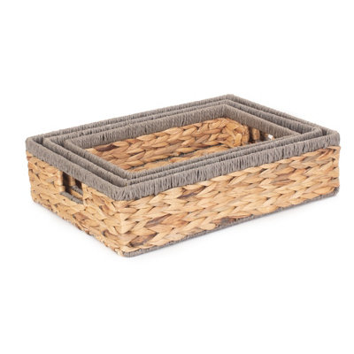 Red Hamper WH022 Set of 3 Shallow Rectangular Water Hyacinth With Grey ...