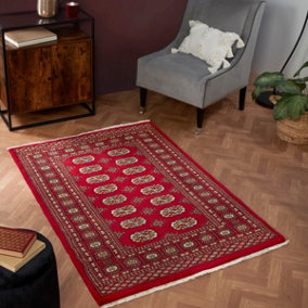 Red Hand Knotted Traditional Bordered Floral Geometric Easy to clean Rug for Bedroom & Living Room-120cm X 180cm