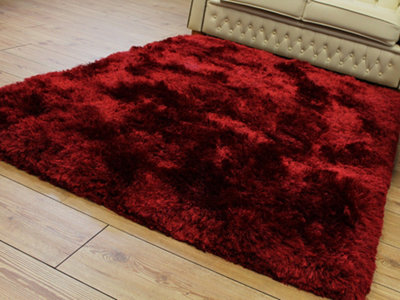 Red Handmade , Luxurious , Modern , Plain , Shaggy , Sparkle Easy to Clean Rug for Living Room, Bedroom - 140cm X 200cm
