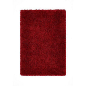 Red Handmade Rug, 50mm Thickness Plain Shaggy Rug, Modern Luxurious Red Rug for Bedroom, & Dining Room-110cm X 160cm