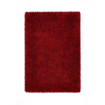 Red Handmade Rug, 50mm Thickness Plain Shaggy Rug, Modern Luxurious Red Rug for Bedroom, & Dining Room-90cm X 150cm