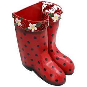 Red Hanging Pair of Wellies Metal Planter Garden Gift Ornament  25x22x29cm