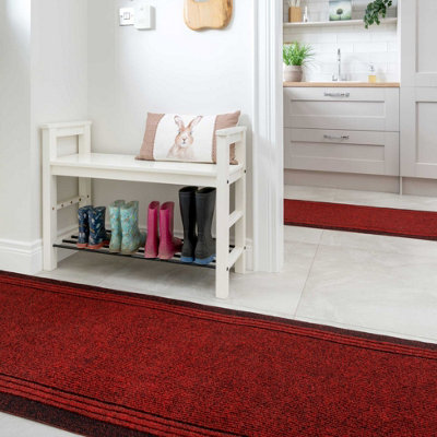 Red Hard Wearing Non Slip Cut To Measure Runner Utility Mat 66cm Wide (2ft 2in W x 16ft L)