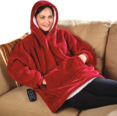 Red Huggle Hoodie Warm Soft Fleece Lined Oversized Hooded Blanket with Pockets Machine Washable One Size Fits All