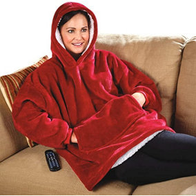Red Huggle Hoodie - Warm Soft Fleece Lined Oversized Hooded Blanket with Pockets - Machine Washable, One Size Fits All
