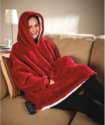 Unisex Oversized Hoodie Blanket - Red Snuggle Fleece, Super Soft Warm Wearable Blanket For Men Women