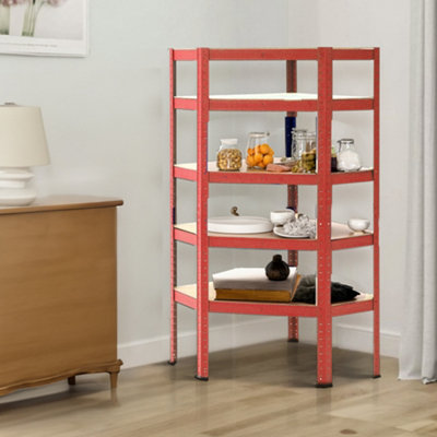 Red Industrial Heavy Duty Steel 5 Tier Coner Shelving Storage Garage Shelving Unit H 1500mm