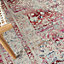 Red Ivory Luxurious Traditional Persian Easy to Clean Bordered Floral Rug For Dining Room -121cm X 173cm