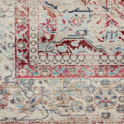 Red Ivory Luxurious Traditional Persian Easy to Clean Bordered Floral ...