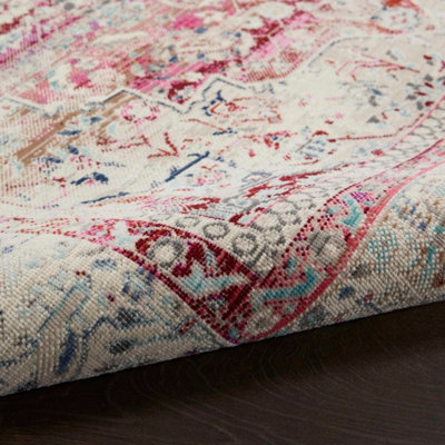 Red Ivory Luxurious Traditional Persian Easy to Clean Bordered Floral ...