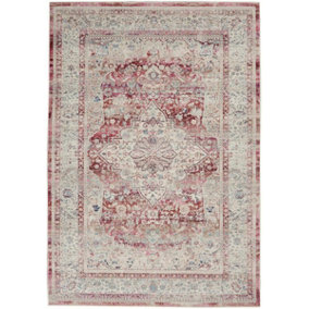 Red Ivory Rug, Bordered Floral Rug, Traditional Stain-Resistant Rug, Persian Rug for Bedroom, Dining Room-61cm X 173cm (Runner)
