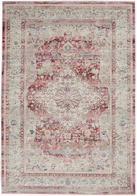 Red Ivory Rug, Bordered Floral Rug, Traditional Stain-Resistant Rug, Persian Rug for Bedroom, Dining Room-71cm X 244cm (Runner)