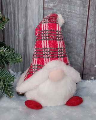 Red Light Up Christmas Gnome Sitting Festive Plush Decoration With Bells 35cm