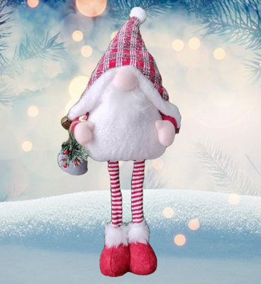 Red Light Up Christmas Gnome Standing Festive Plush Decoration With Bells 68cm