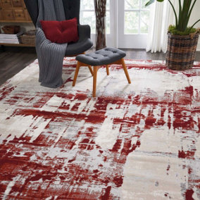 Red Luxurious Modern Easy to Clean Abstract Rug for Living Room, Bedroom - 160cm X 221cm