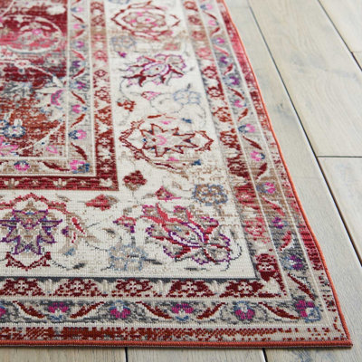 Red Luxurious Traditional Persian Easy to Clean Floral Rug For Dining Room-160cm X 230cm