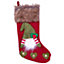 Red Luxury Gonk Christmas Stocking with Hook & Fur Lined Trim - Festive Christmas Knitted Gift Bag - H42 x W23.5 x D1.5cm
