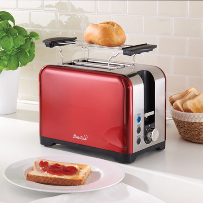 Red Metallic 2 Slice Toaster with 7 Browning Settings, Defrost & Reheat ...