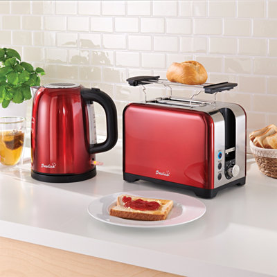 Red Metallic 2 Slice Toaster with 7 Browning Settings, Defrost & Reheat ...