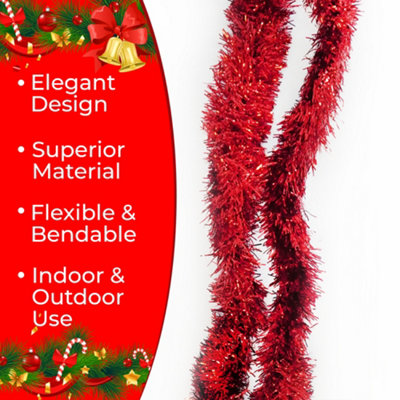 Red Metallic Shiny Christmas Tinsel Garland for Xmas Tree & Home ...
