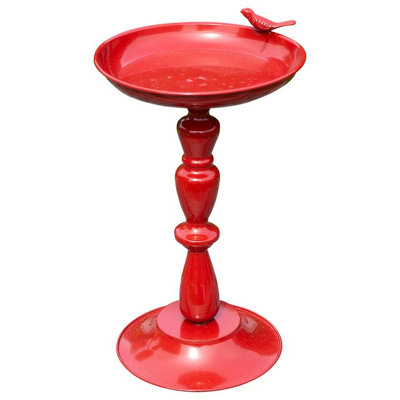 Red Miniature Bird Bath - Weather Resistant Metal Colourful Outdoor Garden Wild Bird Water Bowl Station - H37x W21 x D23cm Price Comparisons | Compare The Build