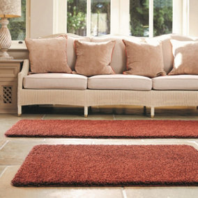 Red Modern Shaggy Easy to Clean Plain Rug for Living Room, Bedroom, Dining Room - 67 X 150cm (Runner)